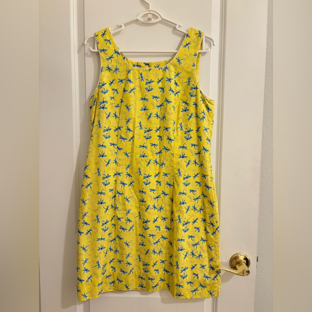 RARE Vintage Y2K Lilly Pulitzer Dragonfly Sleeveless Yellow Blue Shift Dress 10